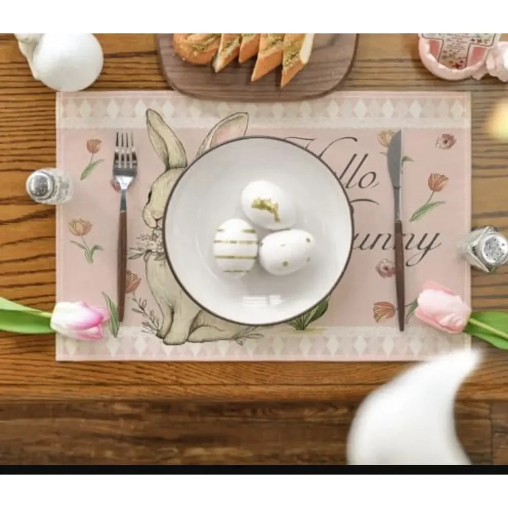 Set of 4 Easter Individual Artoid Mode Pink Bunny Placemats